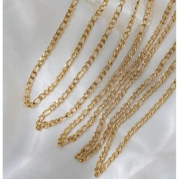 Figaro Cuban link Gold Chain Waterproof Classic Necklace Layering Gold Chain - Picture 8 of 11